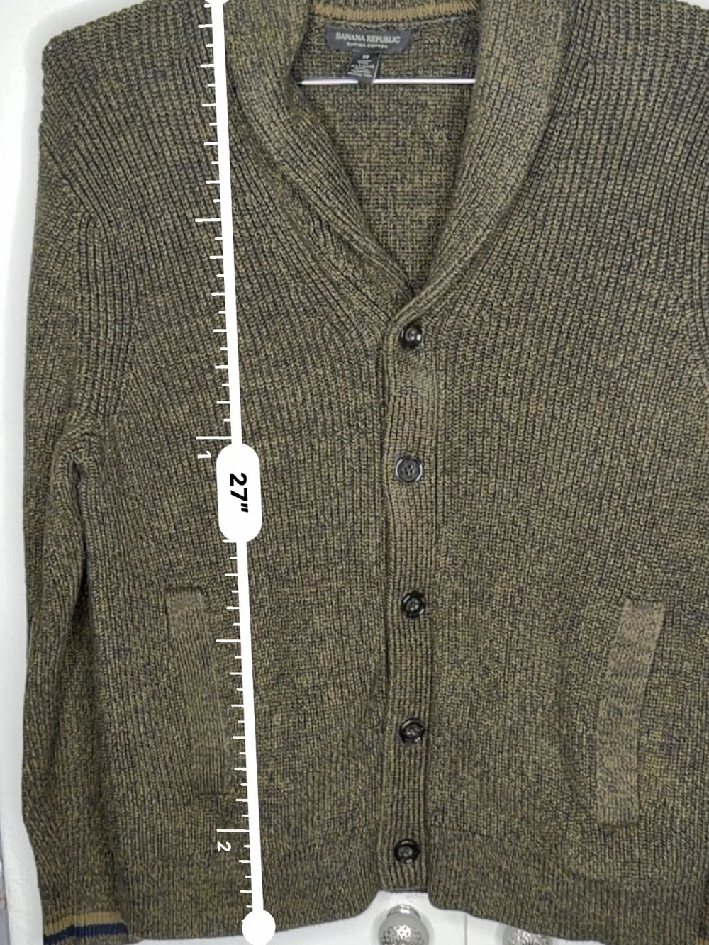 Banana Republic Shawl Collar Cardigan Sweater Men’s Medium Green Ribbed